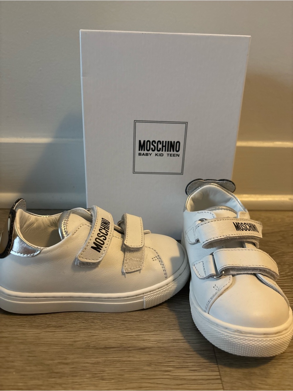 Moschino Kids White Sneakers with Silver Accents